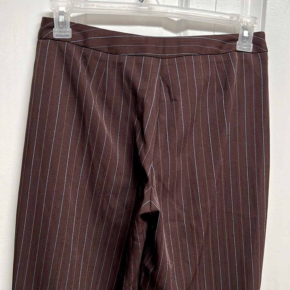 K.C. Spencer Dark Brown Blue Pinstripe Mid Rise Stretch Trousers Dress Pants 6P - Picture 5 of 6